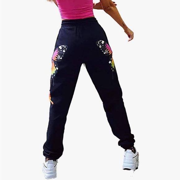 Black Butterfly Joggers/Sweatpants S NEW - Picture 7 of 10